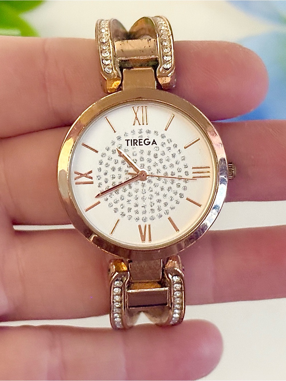 Tirega Womens Rose Gold Paved Rhinestone Cuff Watch-Crystal Embellished Bracelet